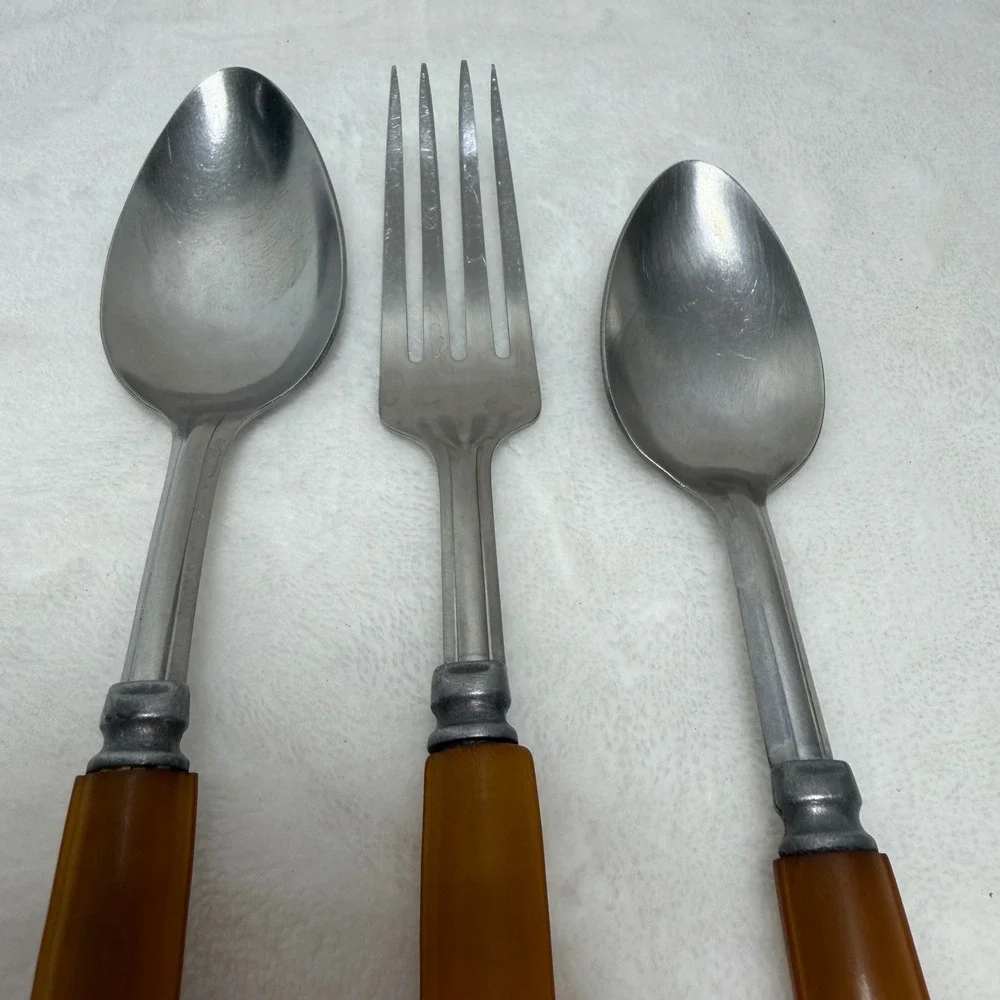 VTG‎ Bakelite Flatware 3pc Set Butterscotch Amber Handles Fork Spoons